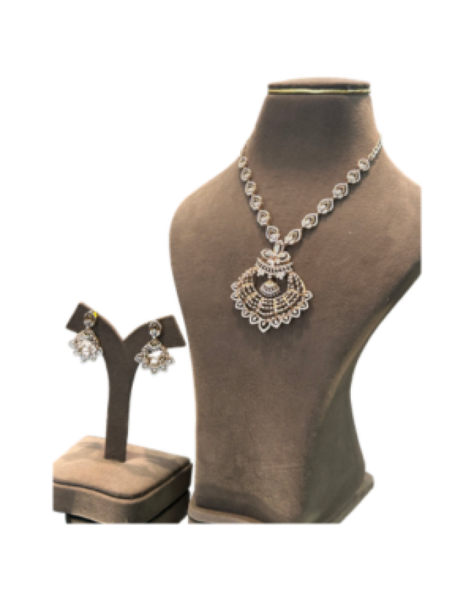 22K Gold Finish American Diamond (CZ) Peacock Pendant Necklace Set | Designer Jewellery for Women