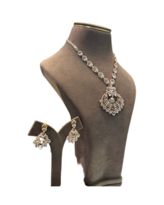 22K Gold Finish American Diamond (CZ) Peacock Pendant Necklace Set | Designer Jewellery for Women