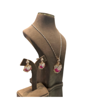 22K Gold Finish CZ Pendant Necklace Set with Pink Ruby Stones | Designer Jewellery for Women