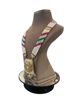 22K Gold Finish Multi-Strand Pearl Necklace with Antique Pendant | Traditional Bridal Jewellery | 50.710 gm