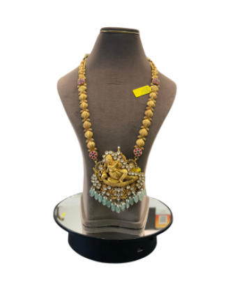 22K Gold Finish Temple Ganesha Rudraksha Long Necklace | Traditional Bridal Necklace | 69.900 gm