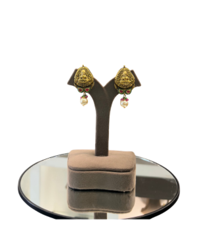 22K Gold Finish Temple Lakshmi Stud Earrings | Traditional Ethnic Jewellery