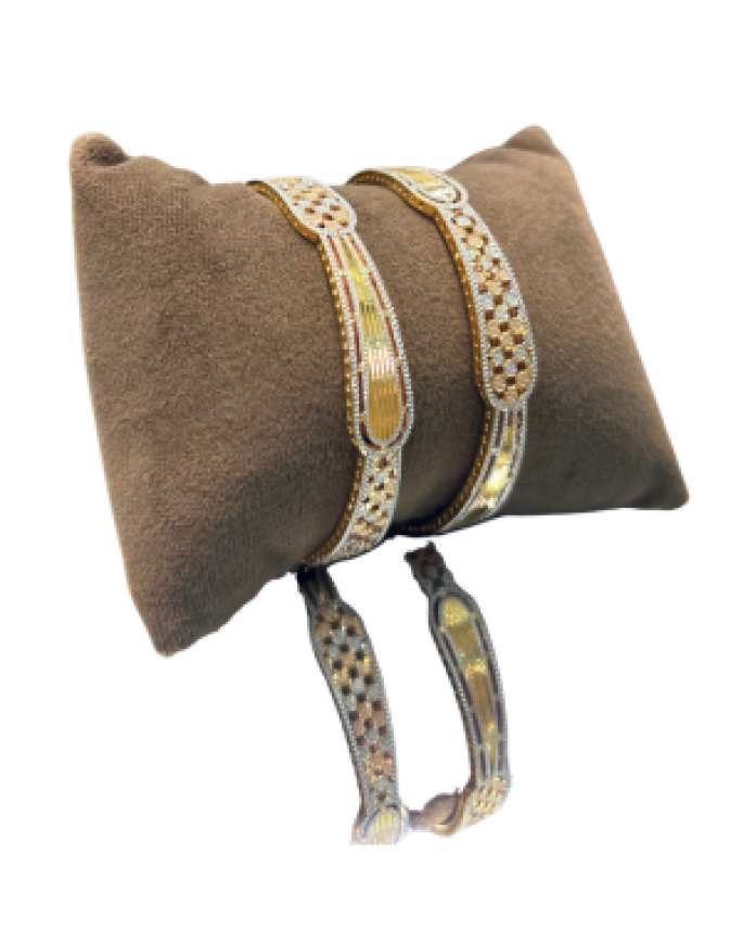 Designer Dual Tone Kada Pair | Gold & Silver Finish | 38.190 gm