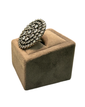 Designer Oxidised Round CZ Stone Adjustable Finger Ring for Women