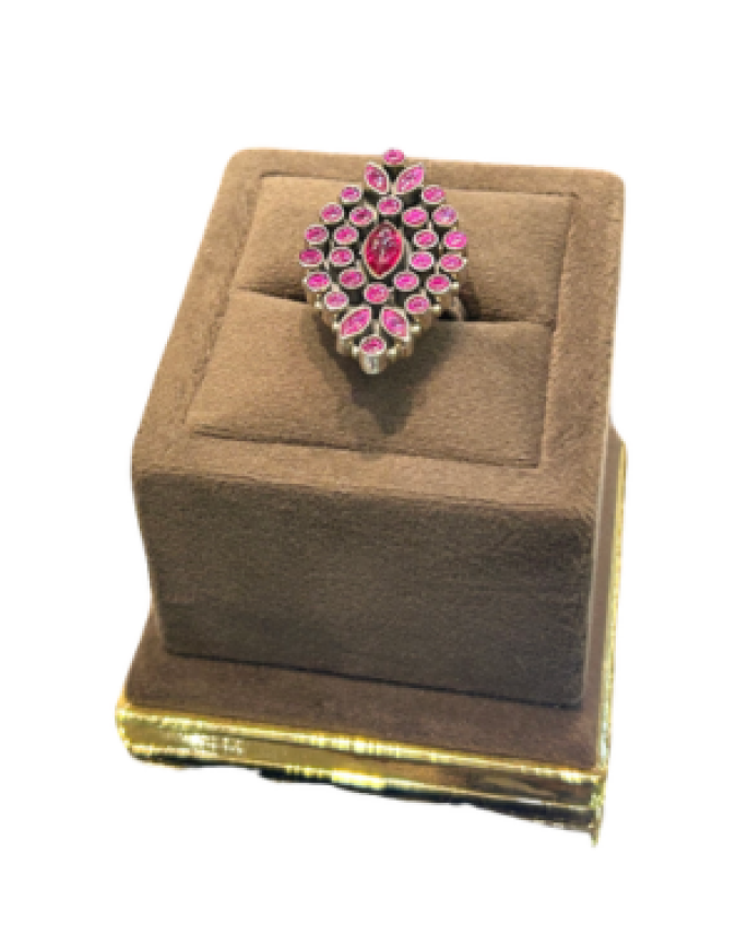 Designer Pink Stone Leaf Adjustable Finger Ring for Women