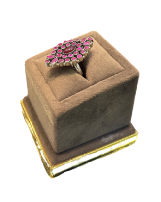 Designer Pink Stone Leaf Adjustable Finger Ring for Women