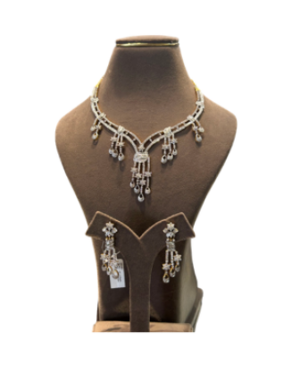 Designer Silver Tone Crystal Necklace Set with Matching Earrings