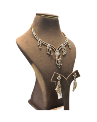 Designer Silver Tone Crystal Necklace Set with Matching Earrings