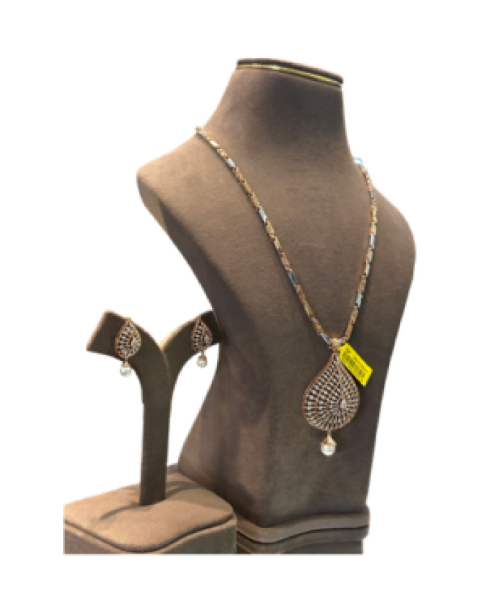 Designer Silver Tone Teardrop Pendant Necklace Set with Earrings