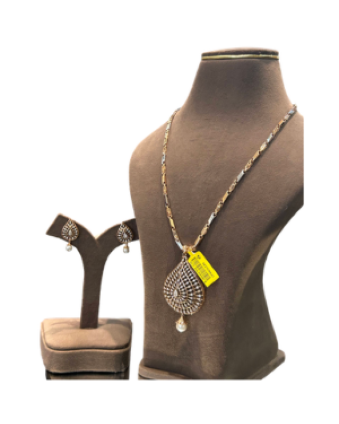 Designer Silver Tone Teardrop Pendant Necklace Set with Earrings
