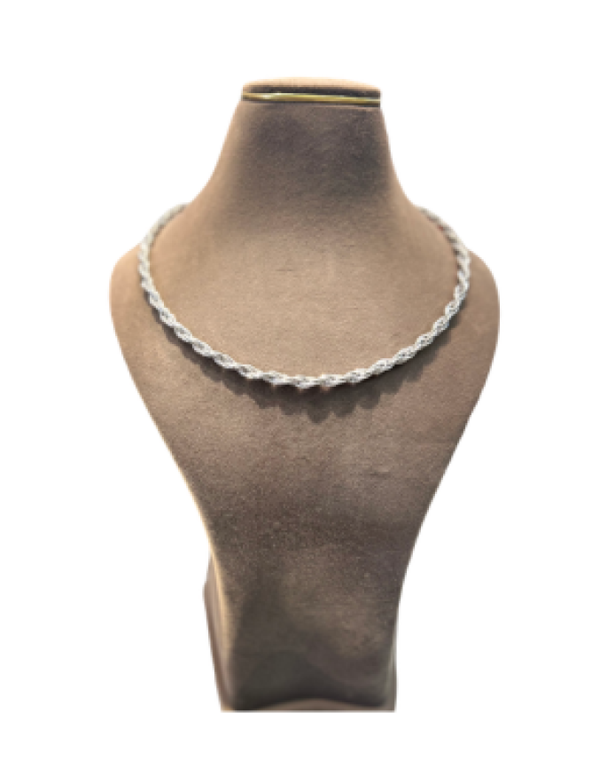 Silver Finish Twisted Rope Chain Necklace for Women