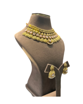 Traditional Antique Gold Choker Necklace Set with Earrings | Bridal Temple Jewellery