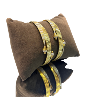 Traditional Antique Gold Designer Open Kada Pair | Diamond-Cut Finish | 40.080 gm