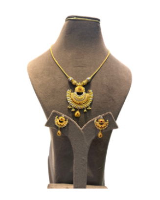 Traditional Antique Gold Pendant Necklace Set with Earrings | Ethnic Jewellery