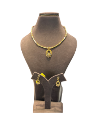 Traditional Antique Gold Pendant Necklace Set with Matching Earrings | Ethnic Jewellery